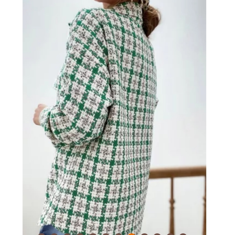 Final price💕1 S left🎉HP🎉💥New boutique Green Plaid knitted jacket - Picture 5 of 13